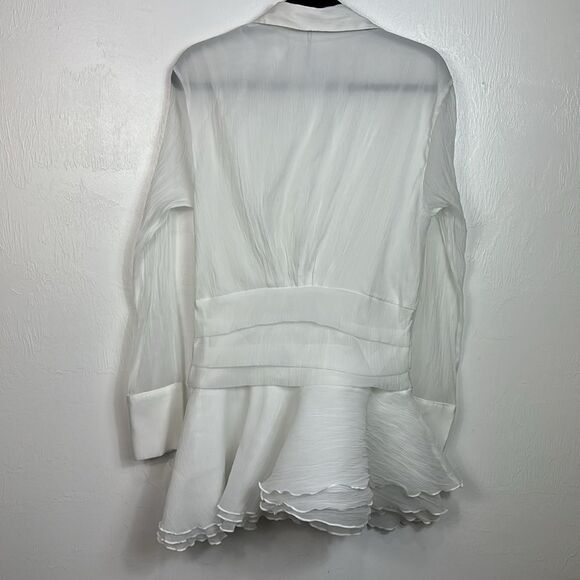 Anewsta White Long Sleeve Pleats Hip Band Mini Dress Size M - Picture 5 of 10